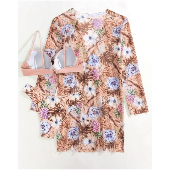 Boho Floral Print Bikini Cover up Set Beach Swimsuit - Picture 5 of 9